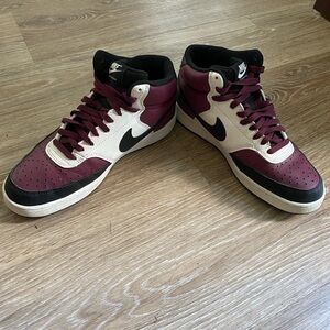 Maroon, black, white